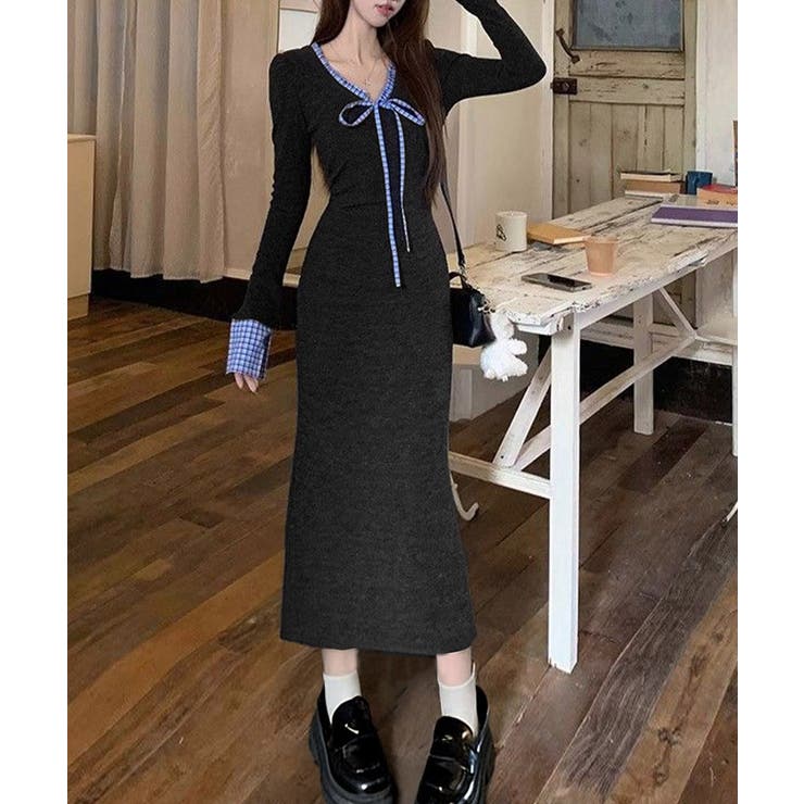 配色リボンニットマーメイドワンピース長袖 | Miniministore | 詳細画像11 