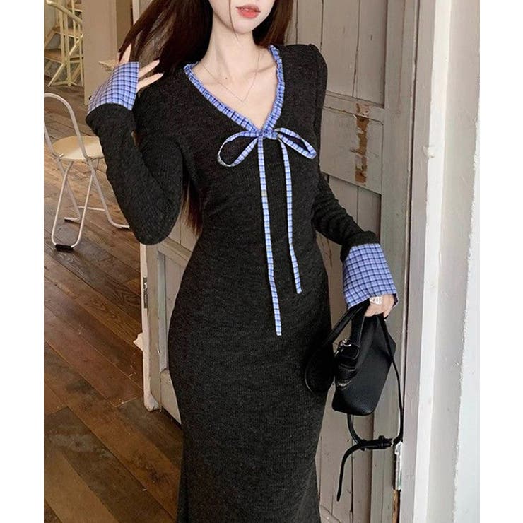 配色リボンニットマーメイドワンピース長袖 | Miniministore | 詳細画像8 