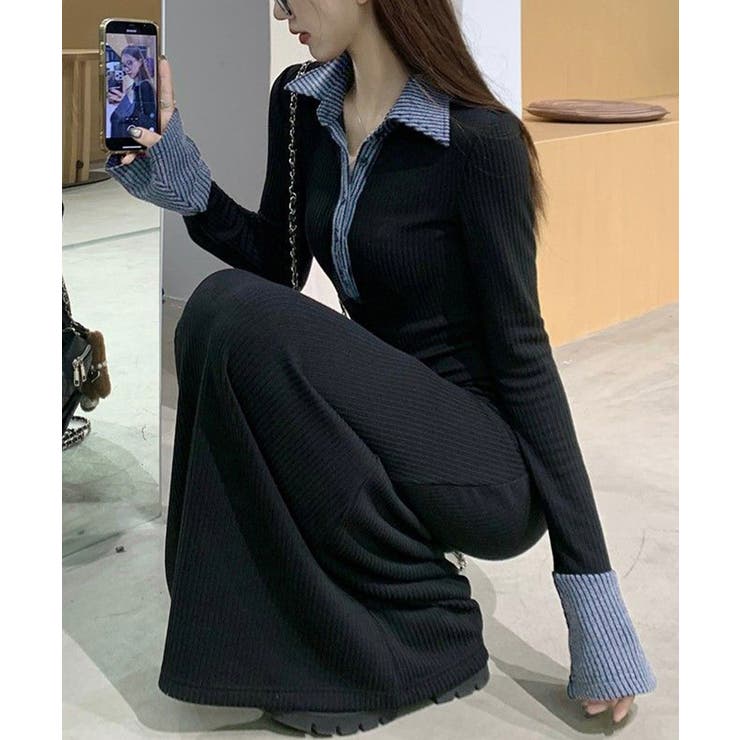 ポロ衿ロングワンピースハーフボタンワンピ | Miniministore | 詳細画像7 