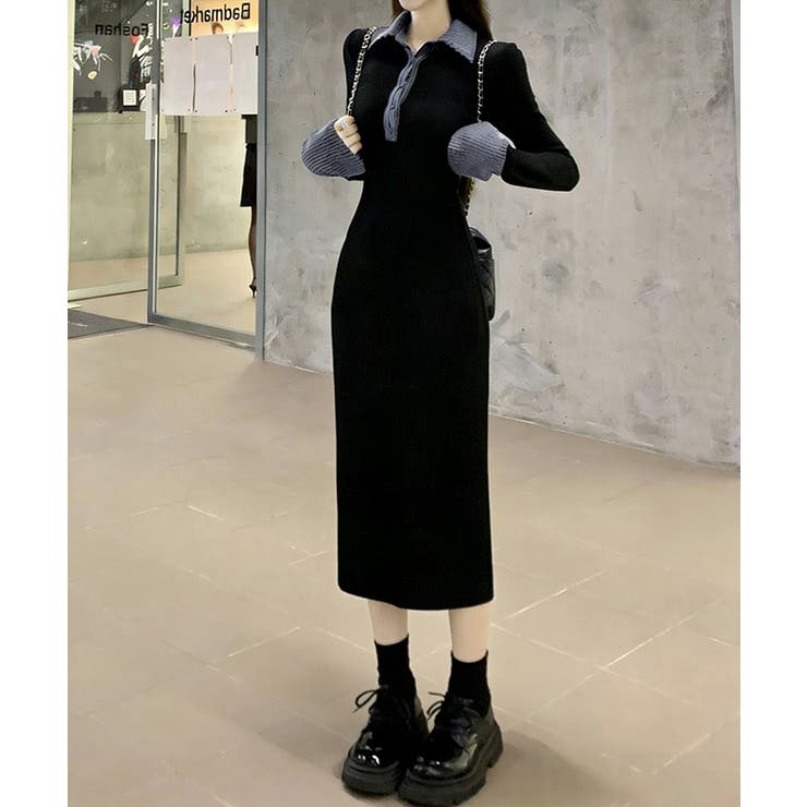 ポロ衿ロングワンピースハーフボタンワンピ | Miniministore | 詳細画像8 