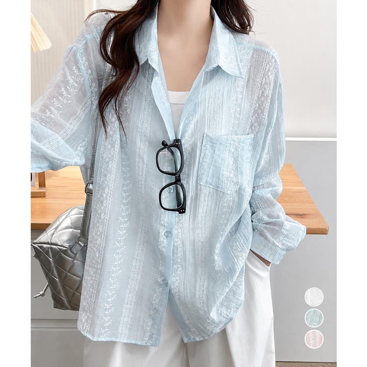 韓国風シアーシャツレース柄ブラウス春夏服 | Miniministore | 詳細画像1 