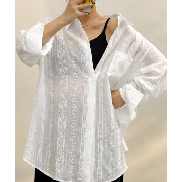 韓国風シアーシャツレース柄ブラウス春夏服 | Miniministore | 詳細画像13 