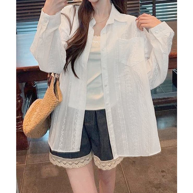 韓国風シアーシャツレース柄ブラウス春夏服 | Miniministore | 詳細画像14 