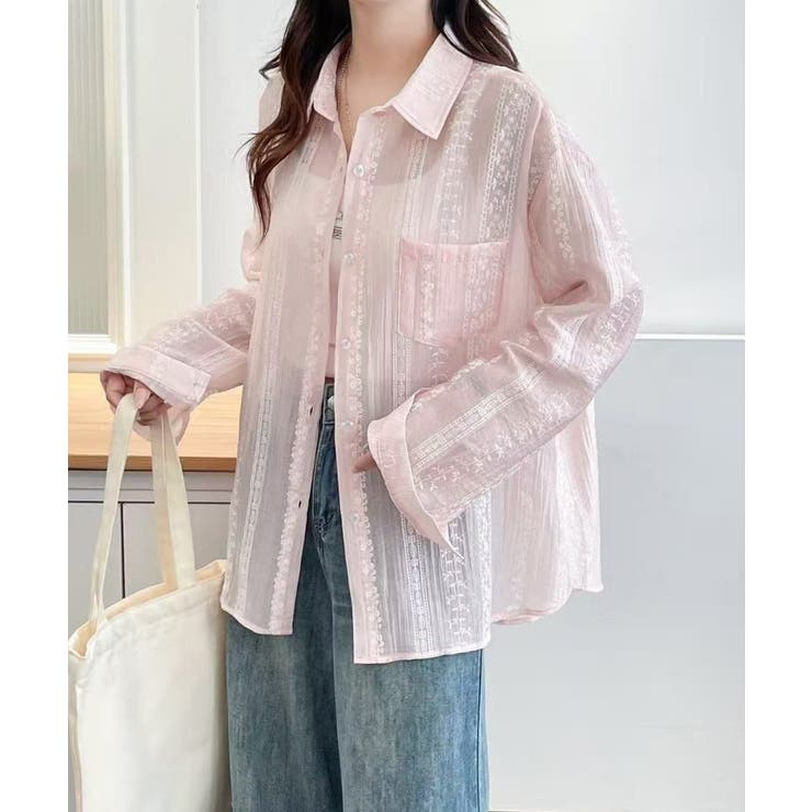 韓国風シアーシャツレース柄ブラウス春夏服 | Miniministore | 詳細画像15 