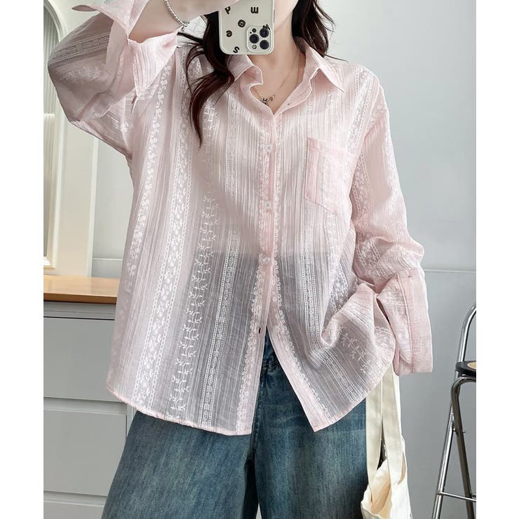 韓国風シアーシャツレース柄ブラウス春夏服 | Miniministore | 詳細画像16 