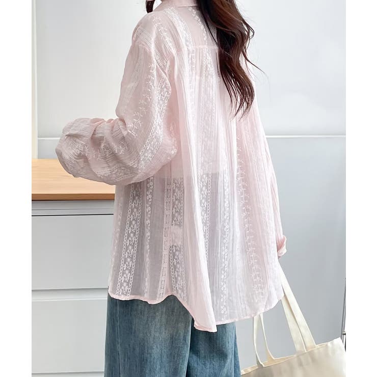 韓国風シアーシャツレース柄ブラウス春夏服 | Miniministore | 詳細画像17 