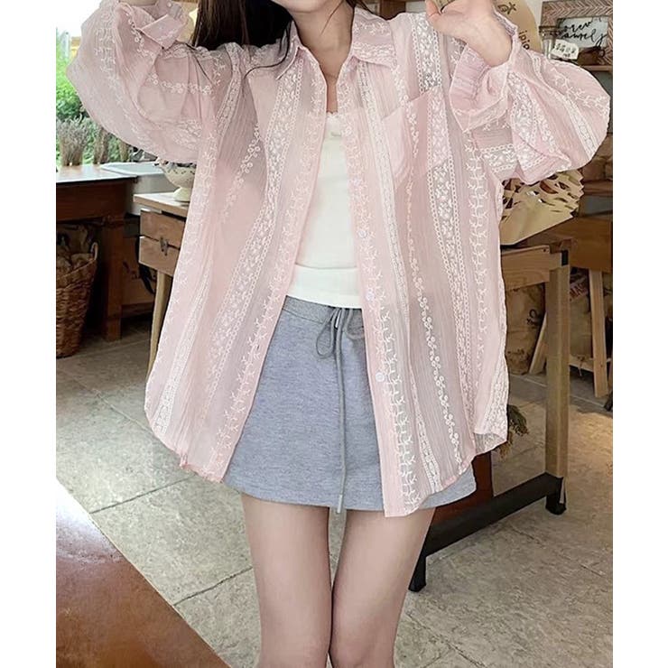 韓国風シアーシャツレース柄ブラウス春夏服 | Miniministore | 詳細画像18 