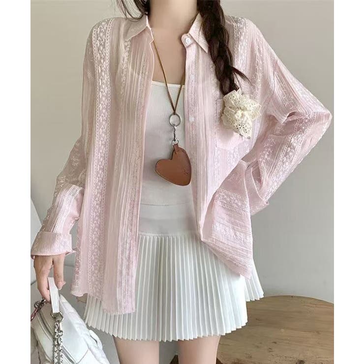 韓国風シアーシャツレース柄ブラウス春夏服 | Miniministore | 詳細画像21 