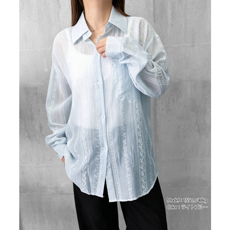 韓国風シアーシャツレース柄ブラウス春夏服 | Miniministore | 詳細画像22 