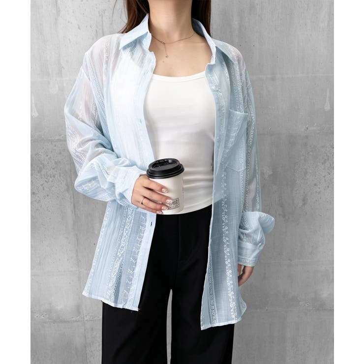韓国風シアーシャツレース柄ブラウス春夏服 | Miniministore | 詳細画像23 