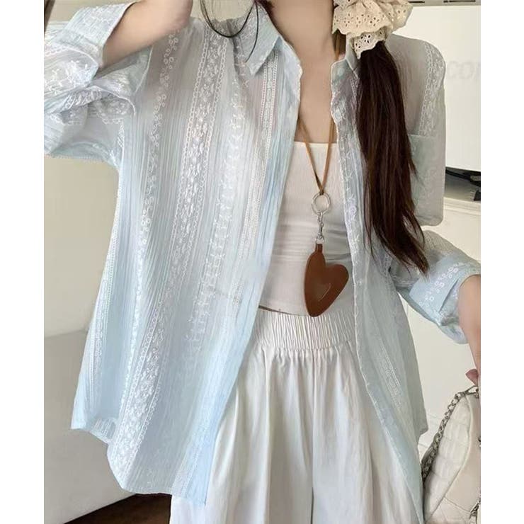 韓国風シアーシャツレース柄ブラウス春夏服 | Miniministore | 詳細画像3 