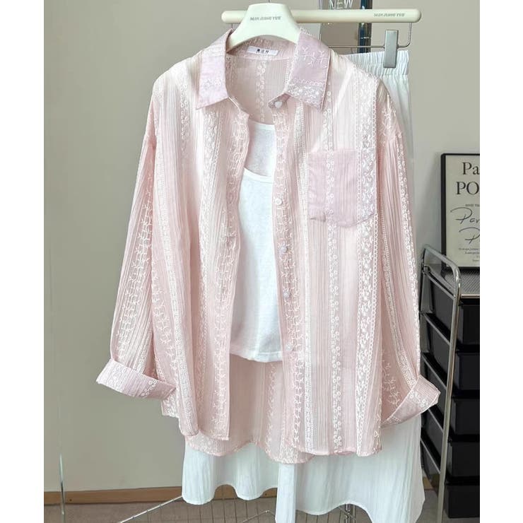 韓国風シアーシャツレース柄ブラウス春夏服 | Miniministore | 詳細画像30 