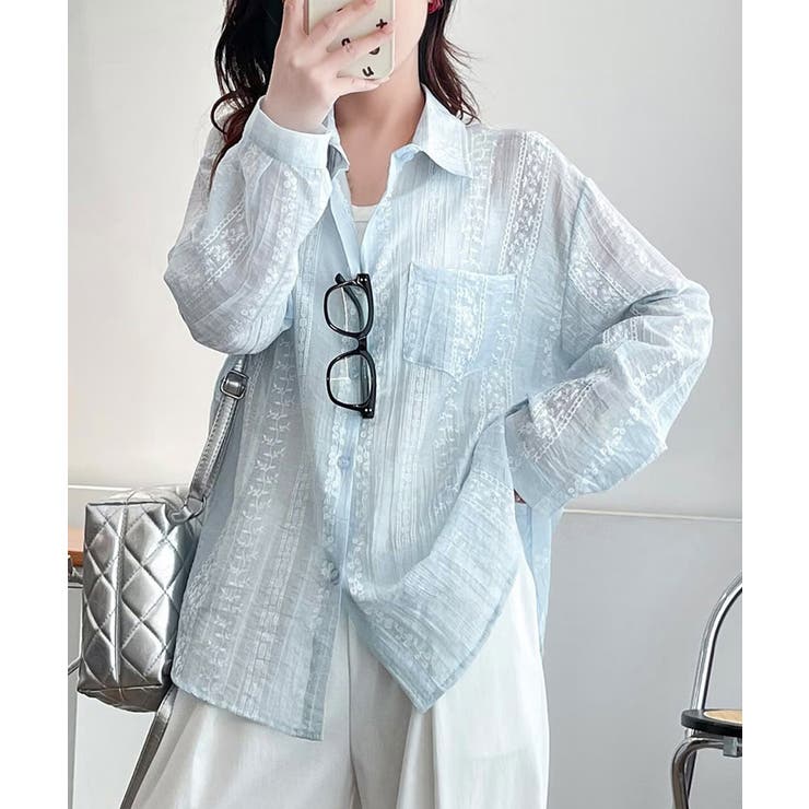 韓国風シアーシャツレース柄ブラウス春夏服 | Miniministore | 詳細画像4 