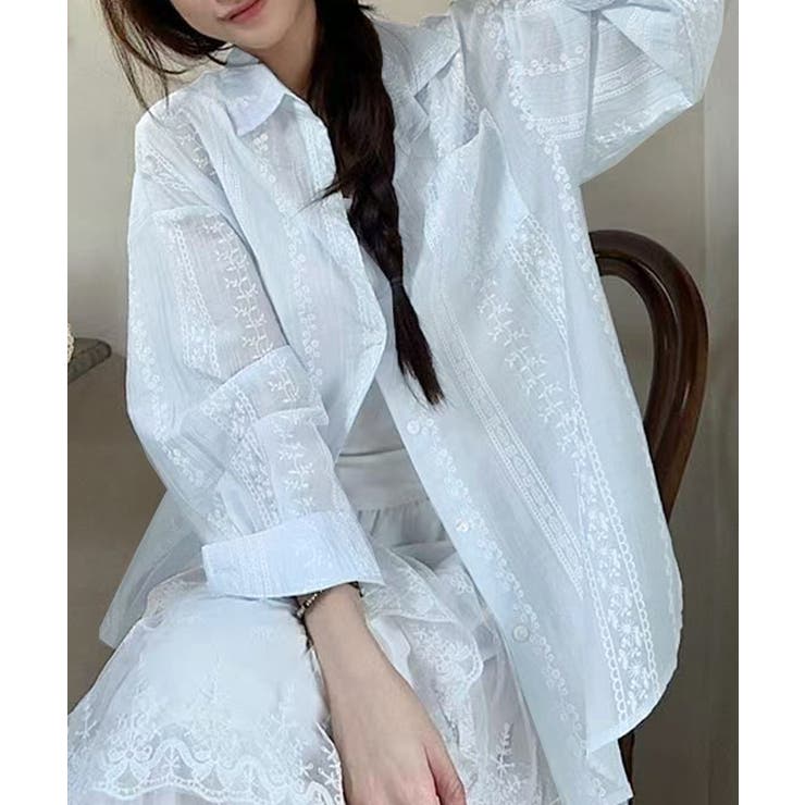 韓国風シアーシャツレース柄ブラウス春夏服 | Miniministore | 詳細画像5 