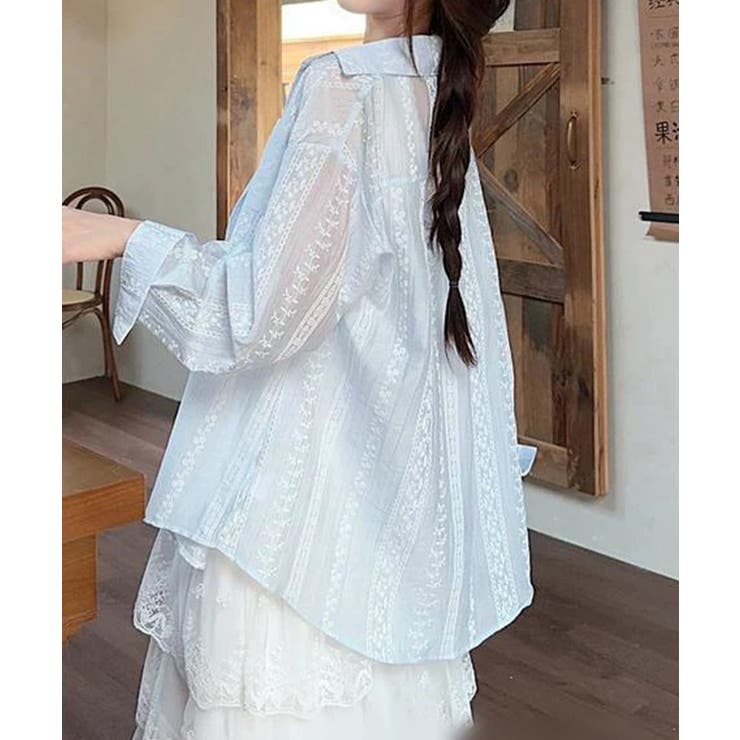 韓国風シアーシャツレース柄ブラウス春夏服 | Miniministore | 詳細画像8 