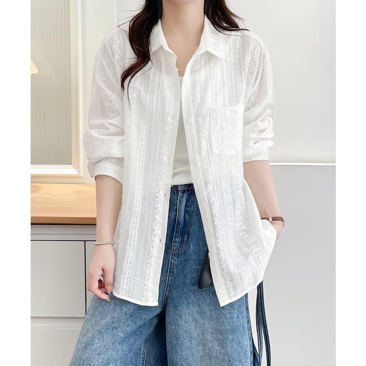 韓国風シアーシャツレース柄ブラウス春夏服 | Miniministore | 詳細画像9 