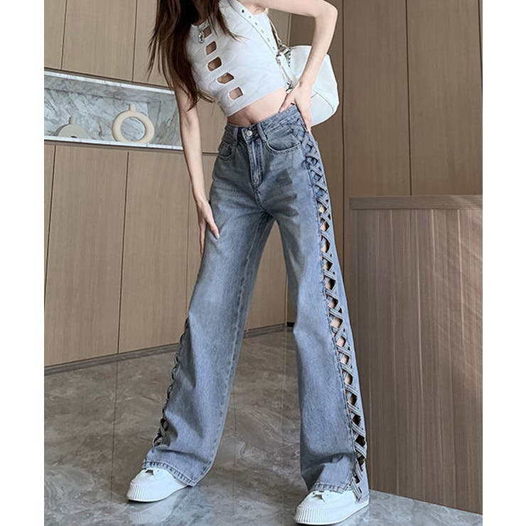 デニムパンツサイドレースアップジーパン | Miniministore | 詳細画像9 