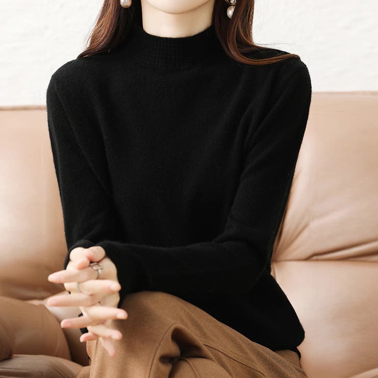 eimy istoire チドリハイネックトップス （BLACK） セール】胸開き ハイネックニットトップス（ニット/セーター