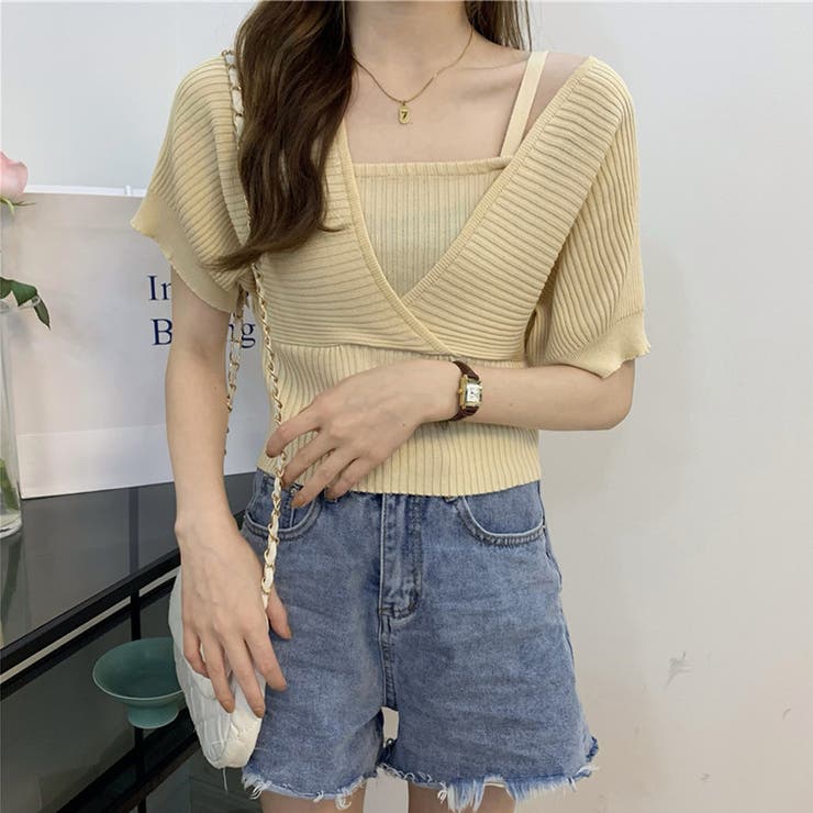 ベージュ | リブニット レイヤード風 ドッキング | Miniministore