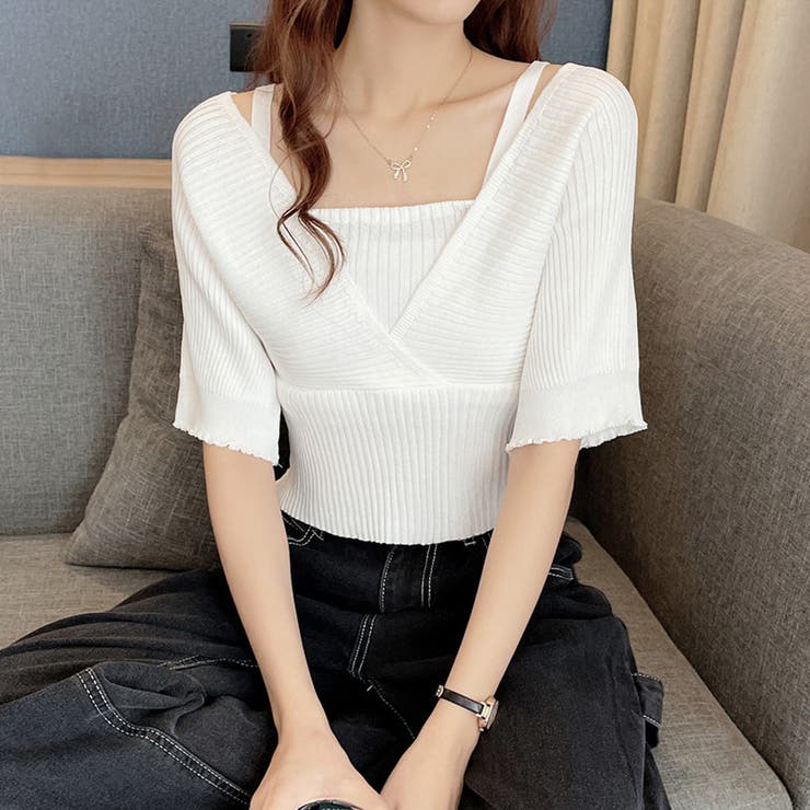 ホワイト | リブニット レイヤード風 ドッキング | Miniministore