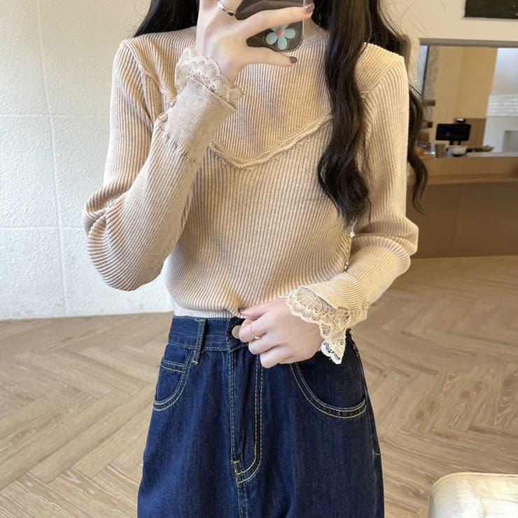 ベージュ | ニットトップス ハイネック きれいめ | Miniministore