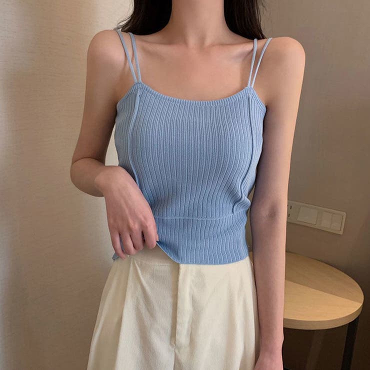 ブルー | リブニットキャミソール ダブルストラップ | Miniministore