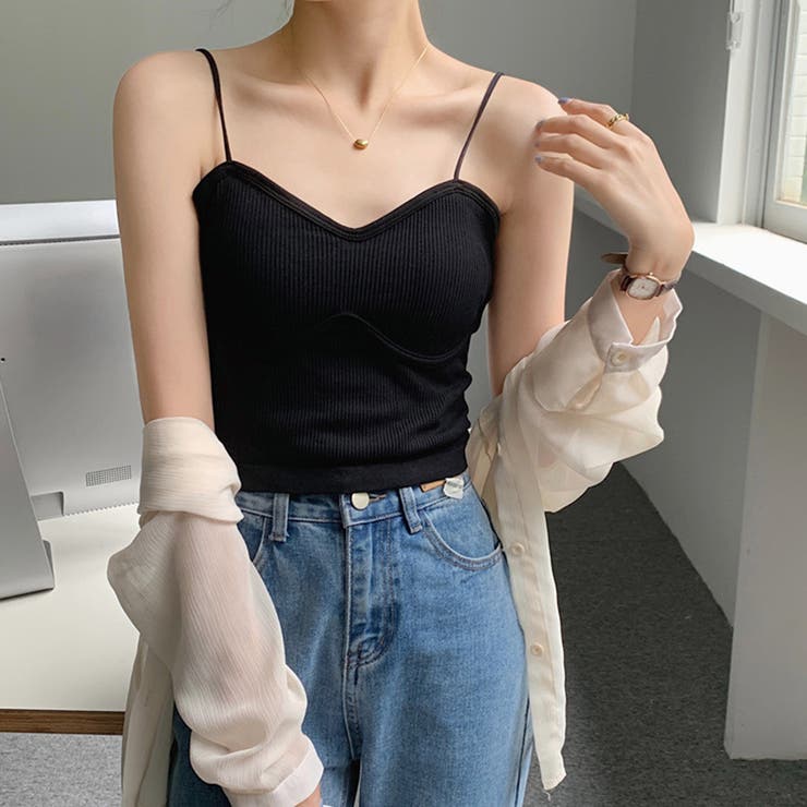 ブラック | リブキャミソール レディース カップ付き | Miniministore