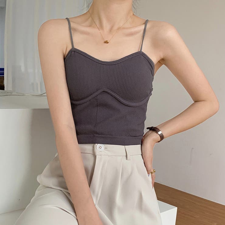 チャコールグレー | リブキャミソール レディース カップ付き | Miniministore