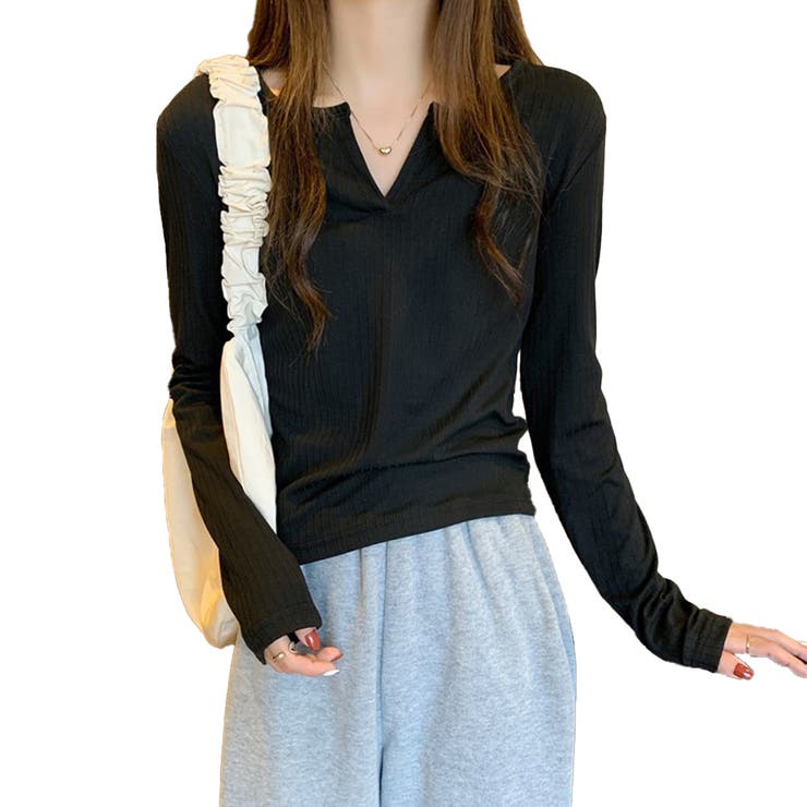 ブラック | ニットトップス 薄手 長袖 重ね着 | Miniministore