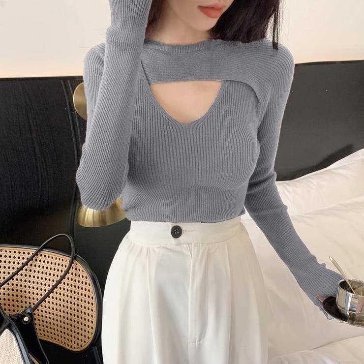グレー | フロントオープンリブニット 韓国風 秋冬 | Miniministore