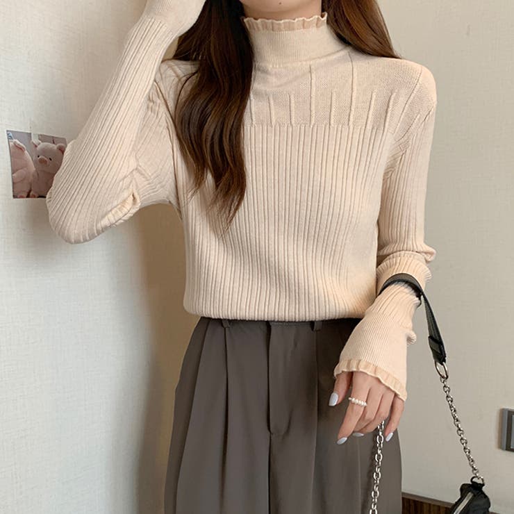 ベージュ | ニットトップス レディースプチハイネック | Miniministore