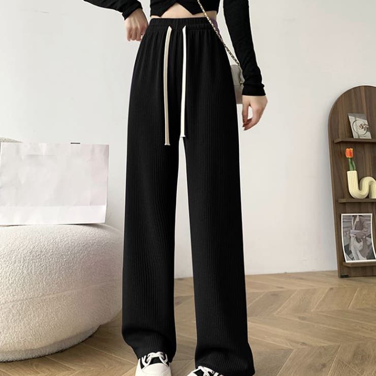 ブラック | セミワイドパンツ レディースウエストゴム | Miniministore