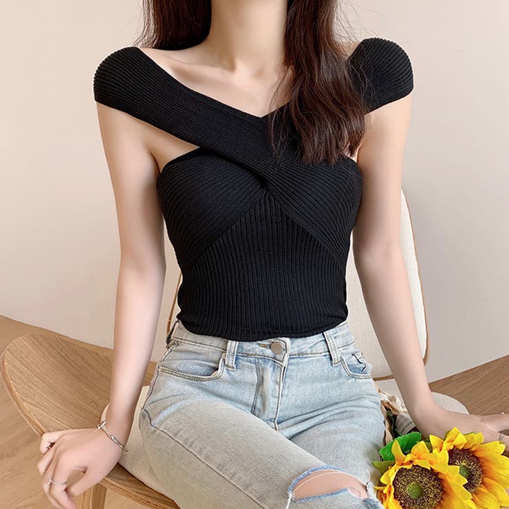 ブラック | 2WAYオフショルダーサマーニット 春夏 | Miniministore