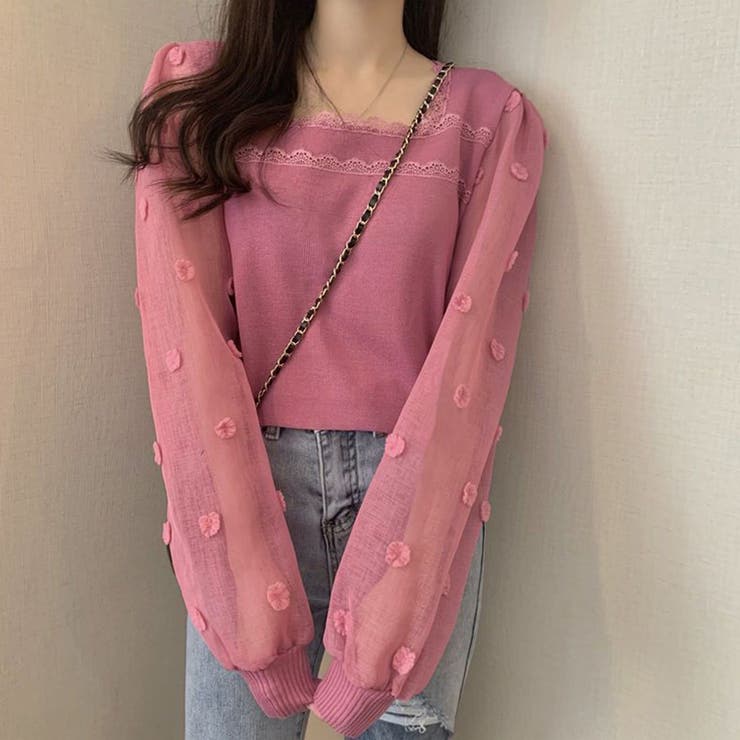 ピンク | ニットブラウス 袖切り替えニットトップス | Miniministore