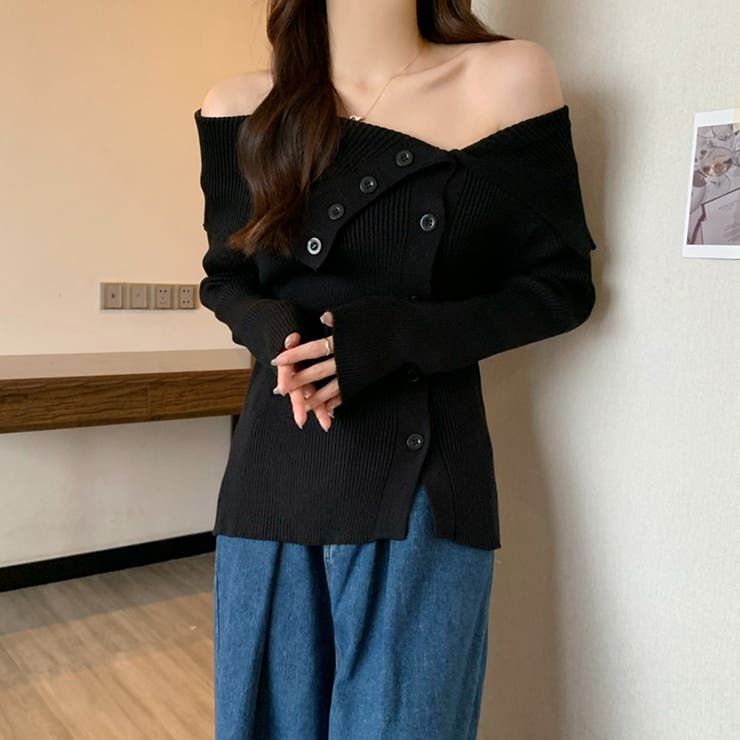 ニットトップス オフショルダーリブニット[品番：AGCW0004846