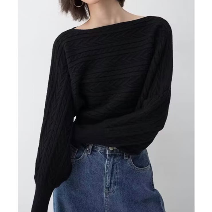 ブラック | ドルマンニットトップスボートネックニット | Miniministore