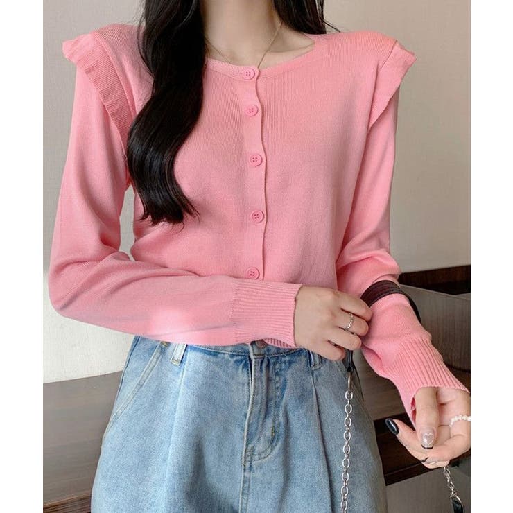 ピンク | ニットカーディガン ショルダーフリル | Miniministore