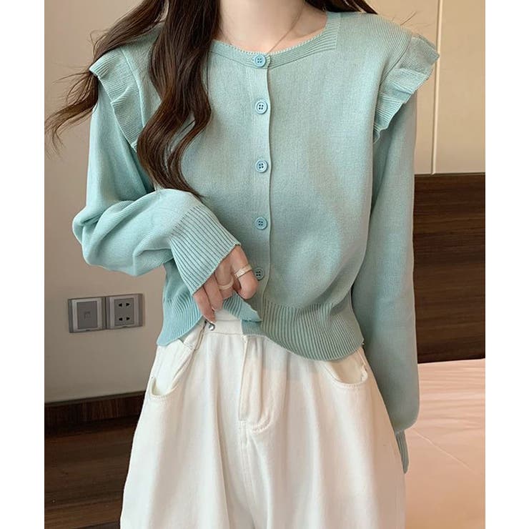 ミントグリーン | ニットカーディガン ショルダーフリル | Miniministore