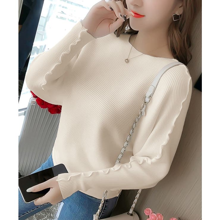 アイボリー | ドルマンスリーブリブニット ボートネック | Miniministore