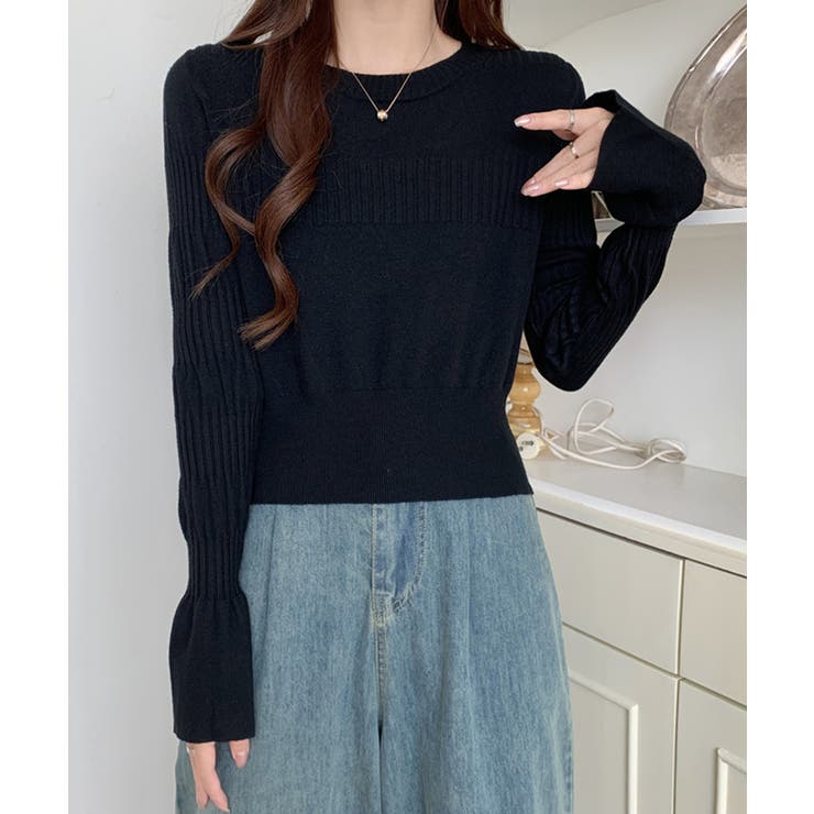 ブラック | ベルスリーブニットトップス レディース | SUNSHINE CLOSET