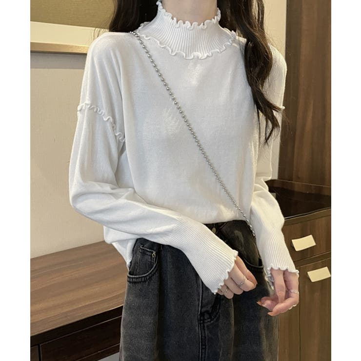 ホワイト | メロウフリル リブニット プチハイネック | Miniministore