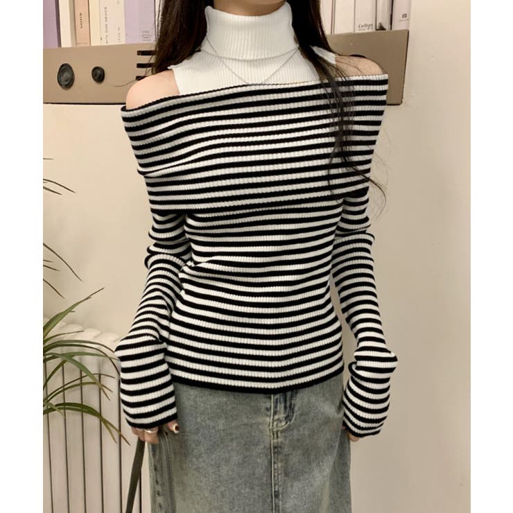 肩あきニットトップスタートルネックニット[品番：AGCW0005283