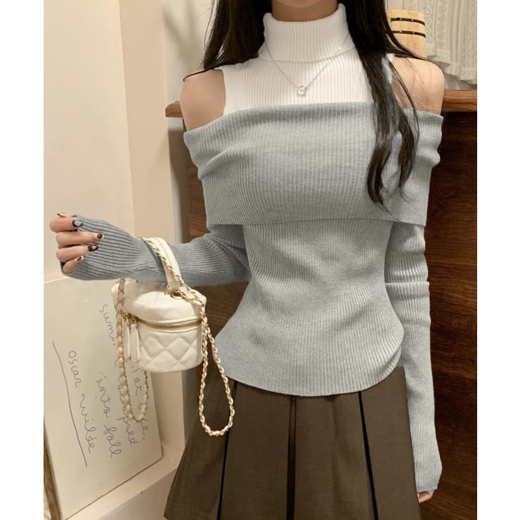 肩あきニットトップスタートルネックニット[品番：AGCW0005283