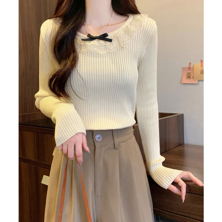 ライトベージュ | リブニットトップス レディース きれいめ | Miniministore