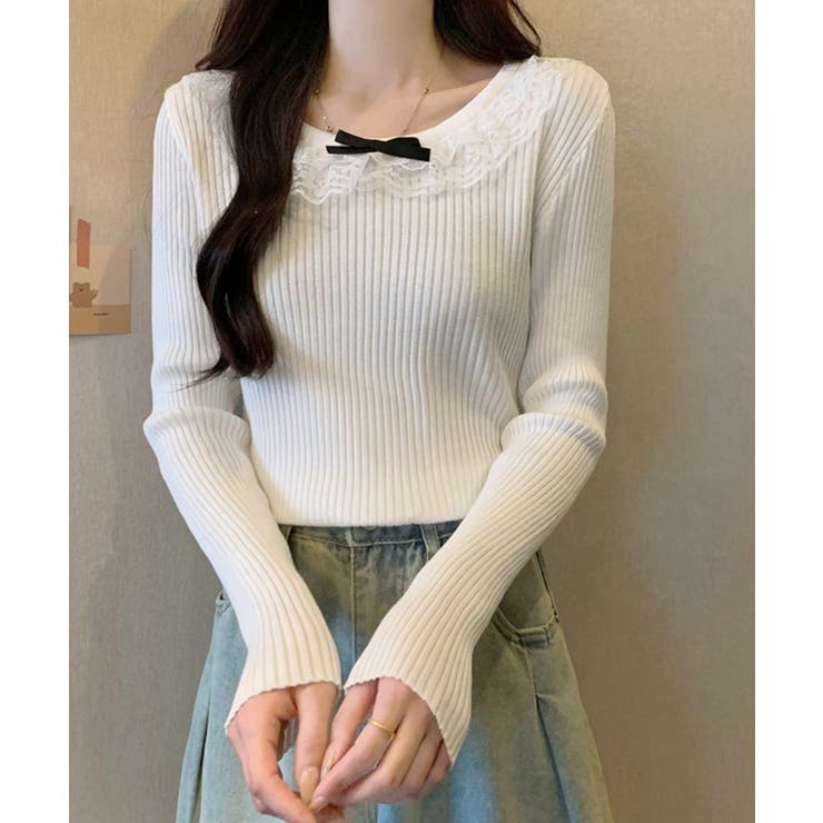 ホワイト | リブニットトップス レディース きれいめ | Miniministore