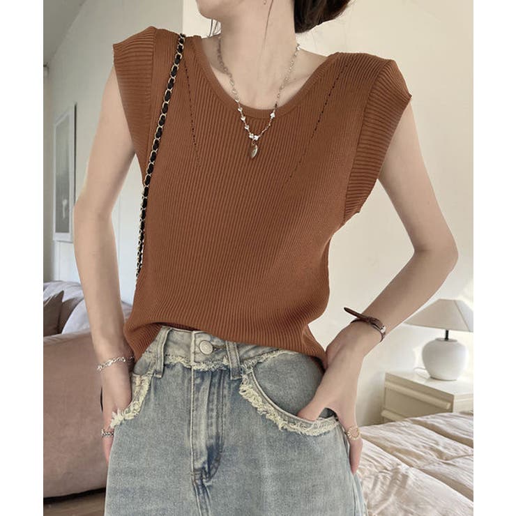 ブラウン | フレンチスリーブ サマーニット 韓国風 | Miniministore