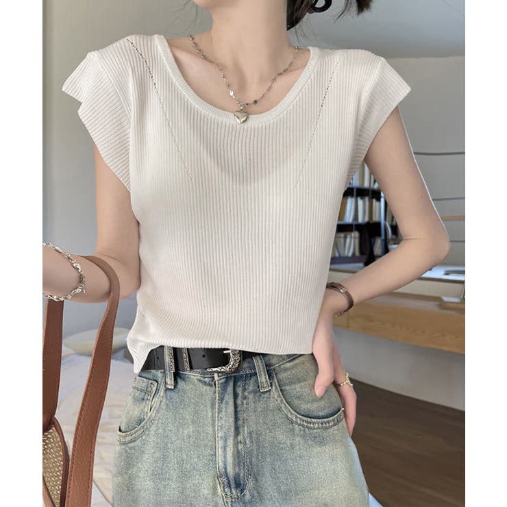 ホワイト | フレンチスリーブ サマーニット 韓国風 | Miniministore