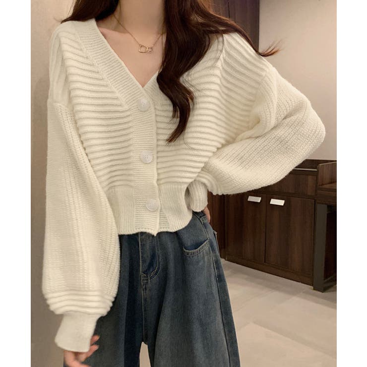 アイボリー | ニットカーディガン ショート丈 韓国風 | Miniministore
