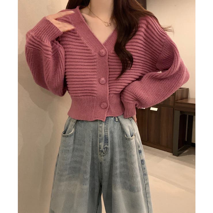 ニットカーディガン ショート丈 韓国風[品番：II000013165