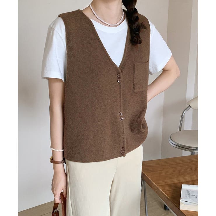 ブラウン | Vネックニットベスト ニットジレ 重ね着 | SUNSHINE CLOSET